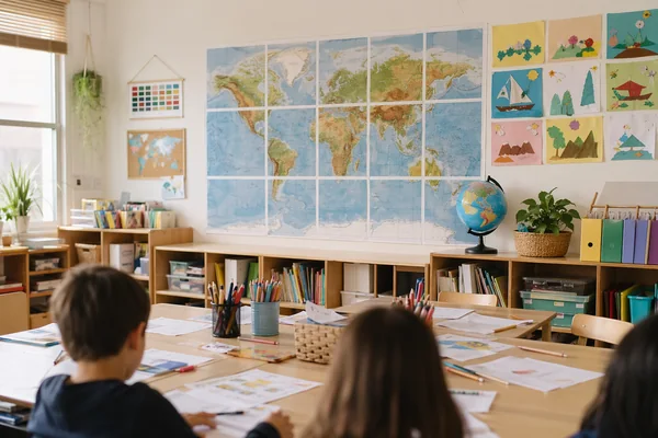 World map block poster for classroom display